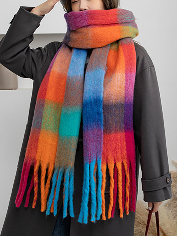 Keep Warm Plaid Tasseled Thick Shawl&Scarf