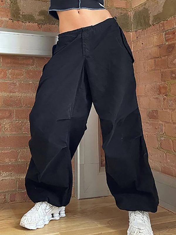 Drawstring Pleated Solid Color High Waisted Loose Trousers Pants