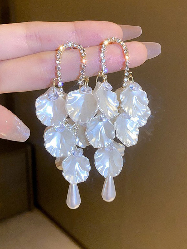 Leaves Shape Rhine Stones Drop Earrings