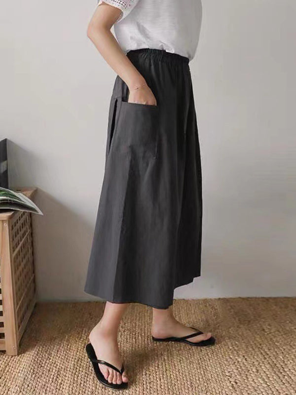 Asymmetric Elasticity Pockets Solid Color Split-Front Split-Joint Loose Wide Leg Trousers Pants