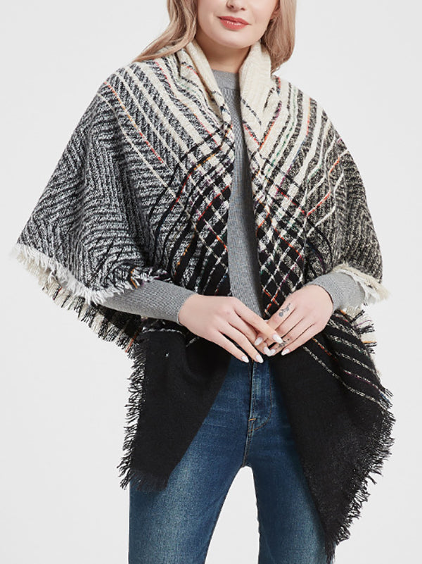 Fringed Keep Warm Plaid Triangle Shawl&Scarf