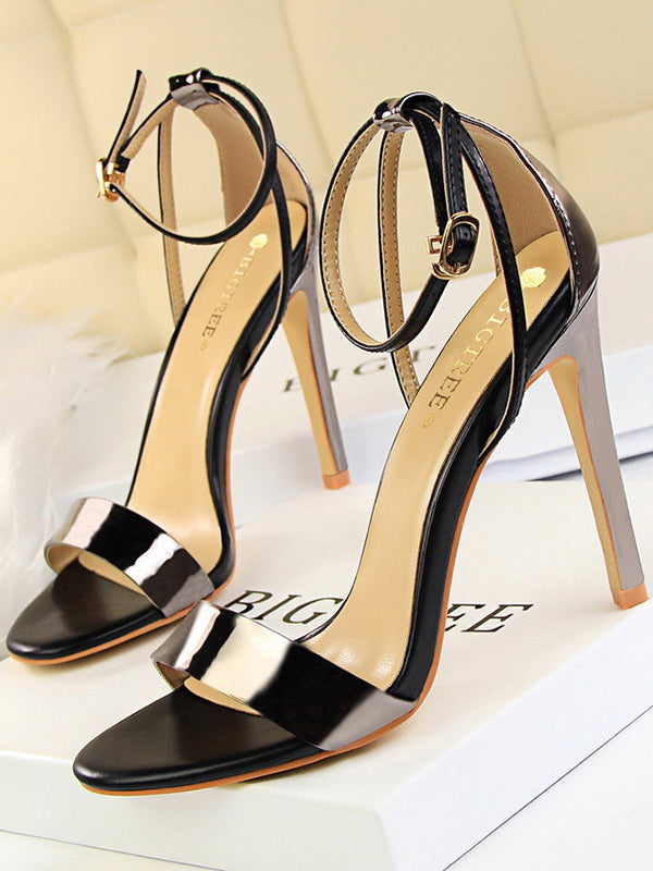 Belt Buckle Open Toe Shiny Split-Joint Sandals Pumps Sandals