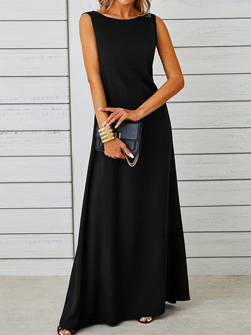 Solid Color A-Line Loose Round-Neck Maxi Dresses