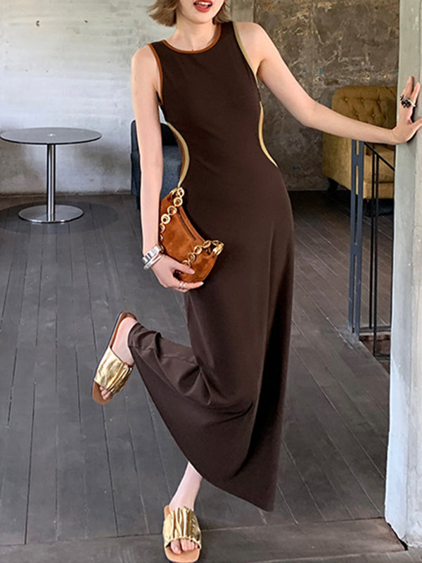 Split-Joint Bodycon Sleeveless Round-Neck Maxi Dresses