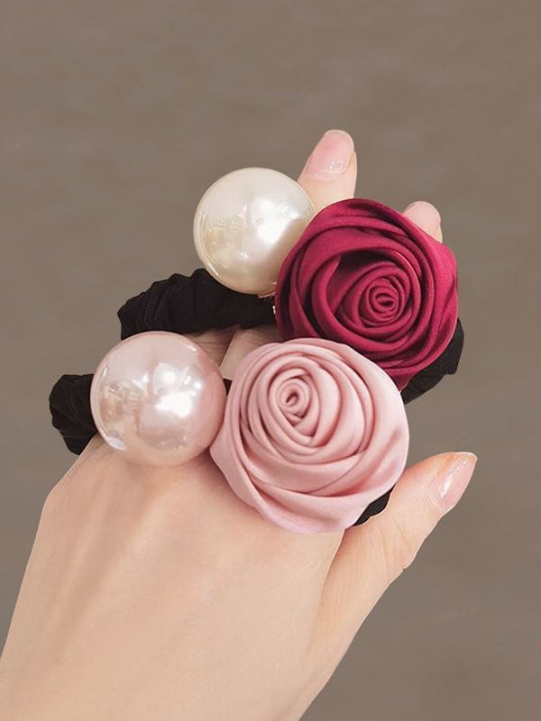 Beaded Elasticity Flower Shape Pleated Shiny Ponytailholder Hairtie Hairbobble Hair Accessories