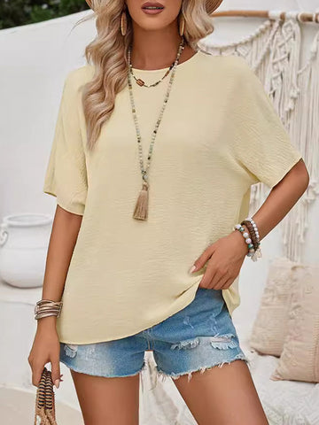 Backless Tied Half Sleeves High-Low Round-Neck T-Shirts Tops