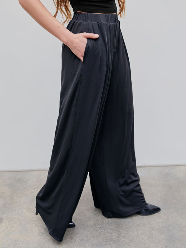 Elasticity Solid Color Split-Joint Loose Plus Size Trousers Pants