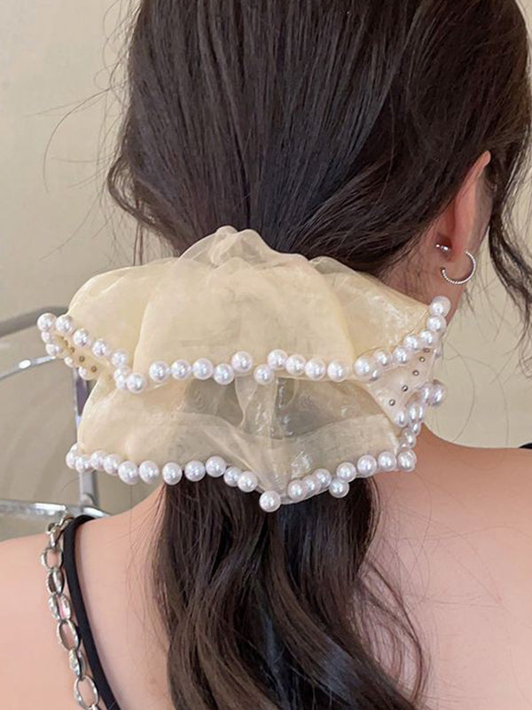 Beaded Elasticity Flower Shape Gauze Pleated Split-Joint Scrunchy Hair Accessories