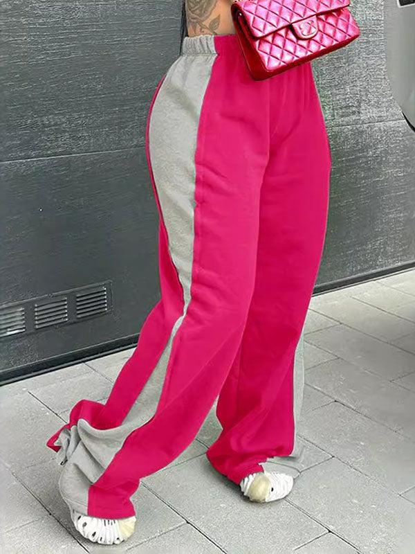 Contrast Color Elasticity Split-Joint Loose Wide Leg Trousers Pants