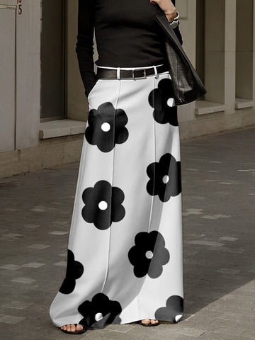 Loose Contrast Color Floral Printed Skirts Bottoms