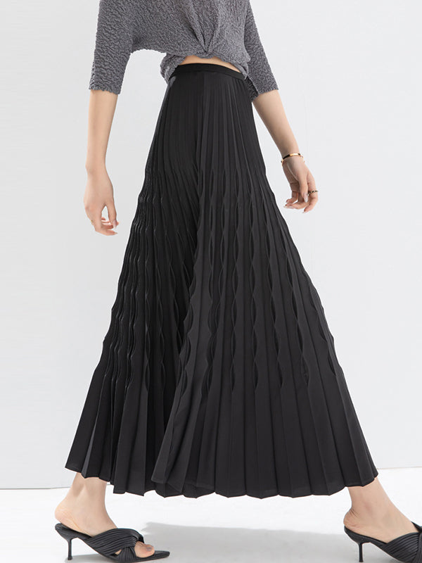 Elasticity Pleated Solid Color Loose Skirts