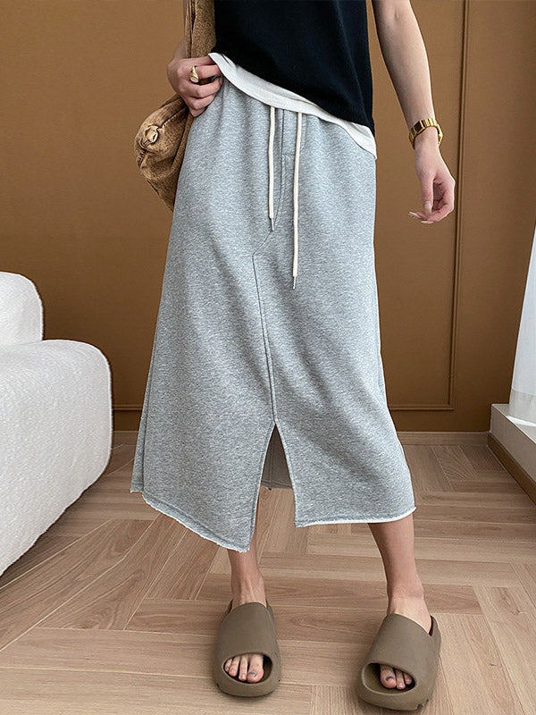 Asymmetric Drawstring Split-Front A-Line Skirts Bottoms