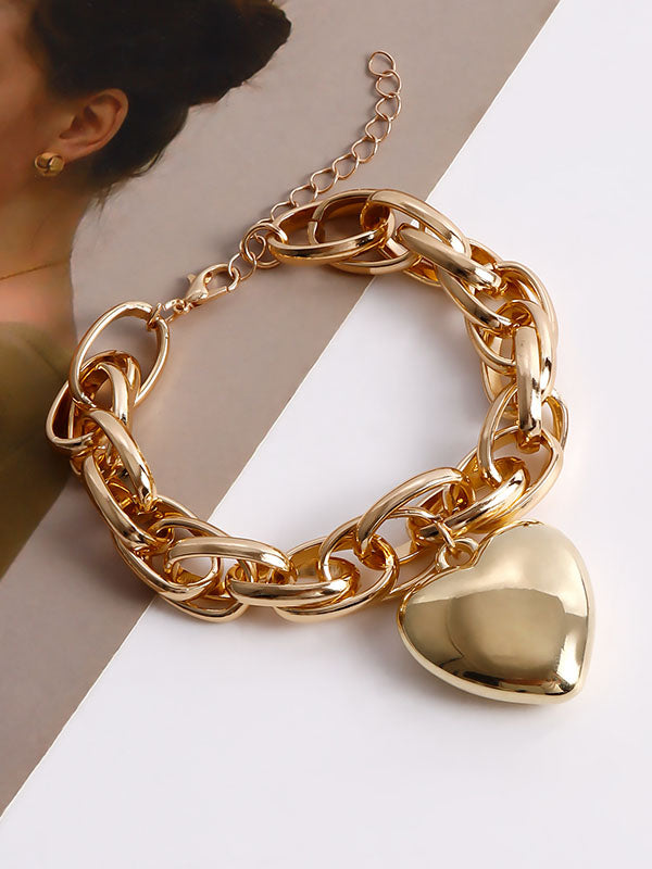 Chains Heart Shape Solid Color Normcore Bracelet Accessories