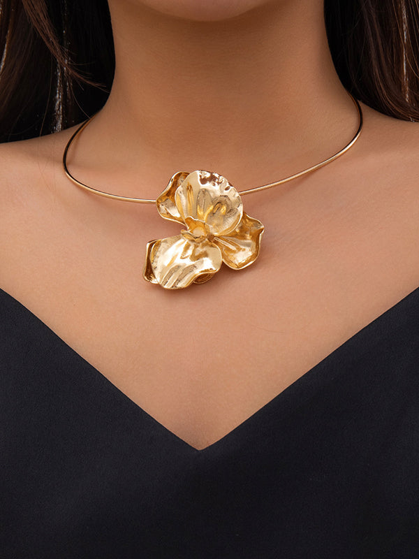 Flower Shape Pleated Plain Necklaces Accessories Dainty Necklace