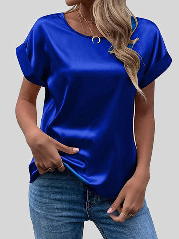 Solid Color Loose Short Sleeves Round-Neck T-Shirts Tops