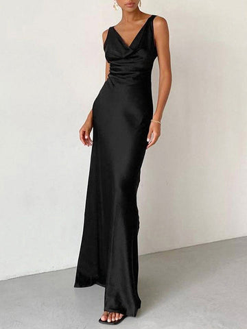 Solid Color Bodycon High Waisted V-Neck Maxi Dresses