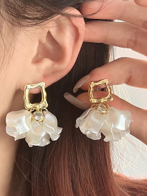 Geometric Leaves Shape Rhine Stones Drop Earrings