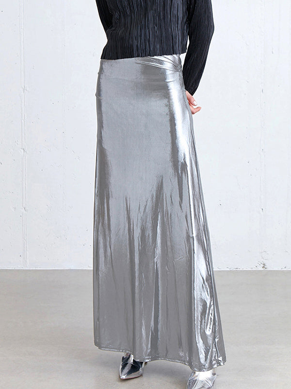 Shiny Solid Color A-line Bodycon Skirts Bottoms