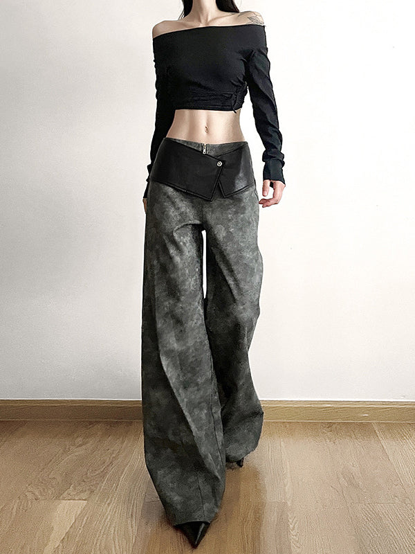 High-Waisted Split-Joint Zipper Relaxed Fit Wide Leg Trousers Pants