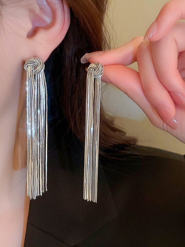 Geometric Plain Tasseled Drop Earrings