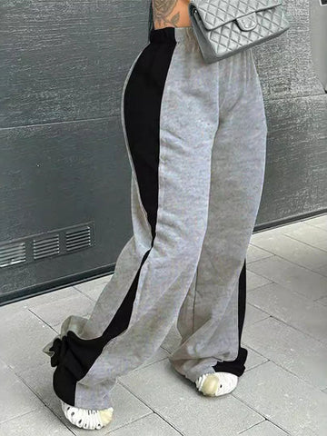 Contrast Color Elasticity Split-Joint Loose Wide Leg Trousers Pants