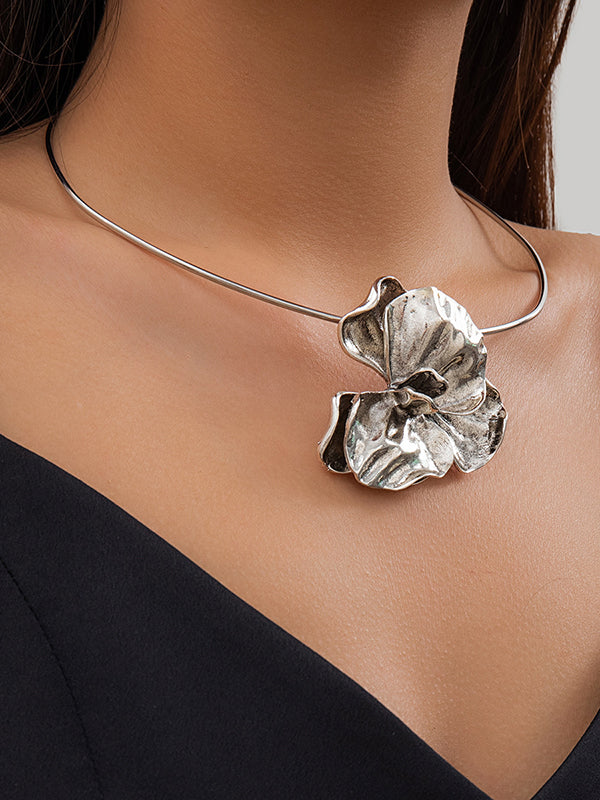 Flower Shape Pleated Plain Necklaces Accessories Dainty Necklace