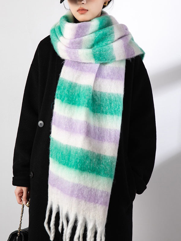 Keep Warm Striped Tasseled Thick Shawl&Scarf