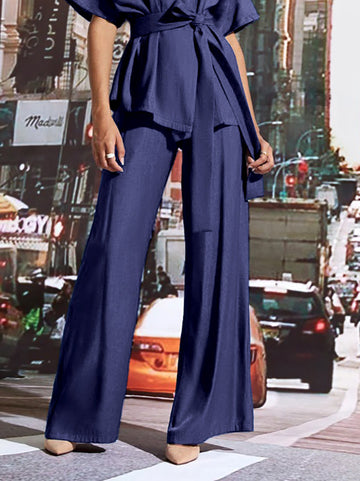 Pockets Solid Color Loose Wide Leg Trousers Pants