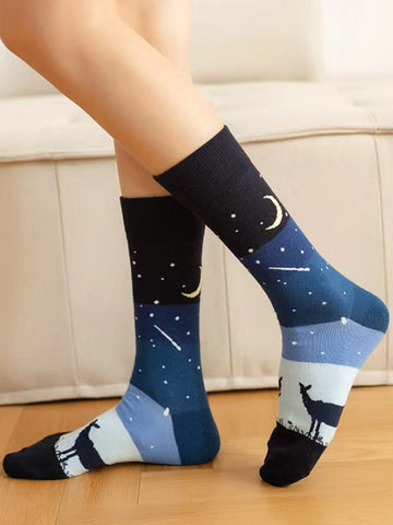 Animal Printed Contrast Color Split-Joint Sweat-Absorbing Socks Accessories