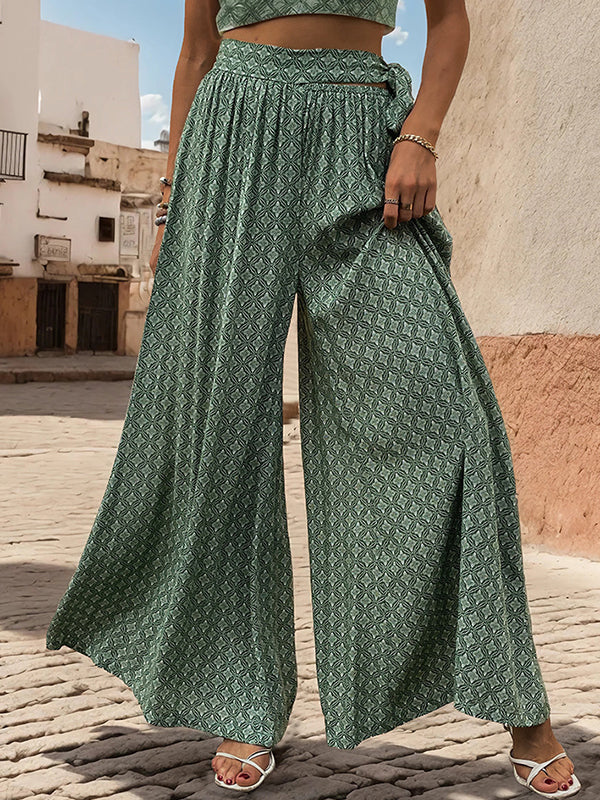 Printed Tied Waist Loose Wide Leg Pants