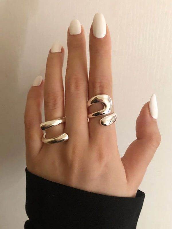 Geometric Hollow Solid Color Rings Accessories