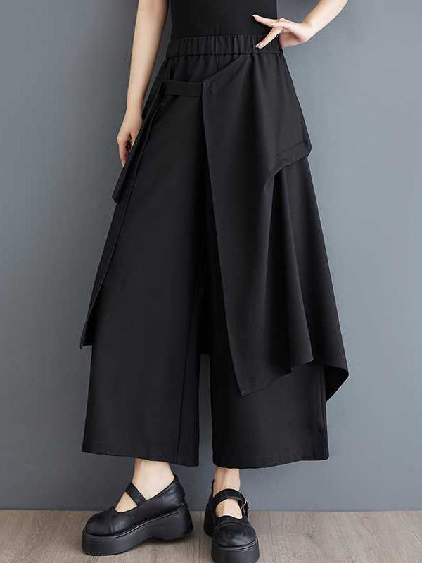 Elasticity Pockets Solid Color High Waisted Loose Trousers Ninth Pants