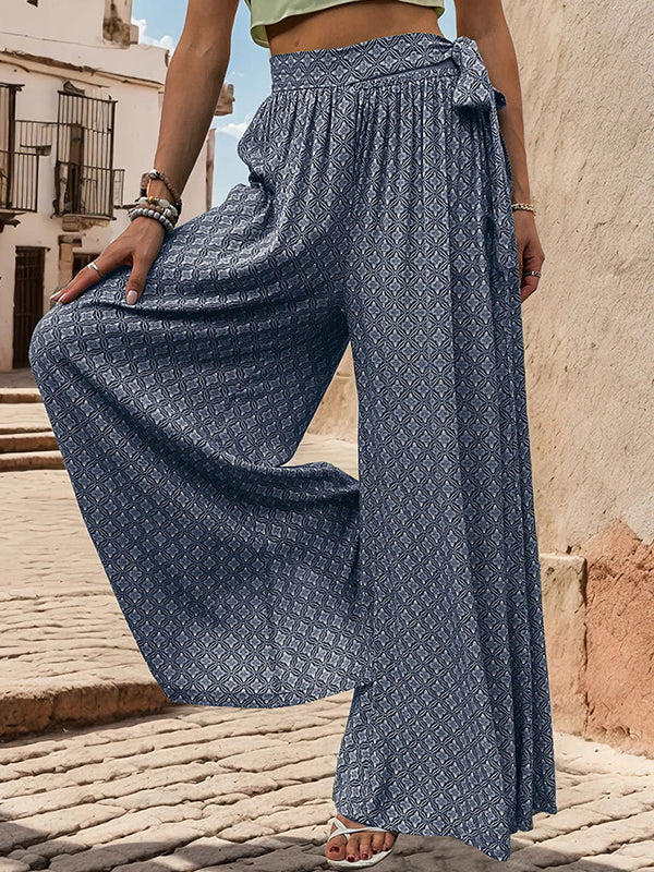 Printed Tied Waist Loose Wide Leg Pants