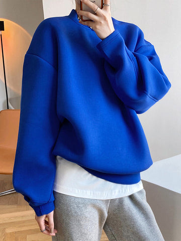 Solid Color Long Sleeves Loose Round-Neck Sweatshirt Tops