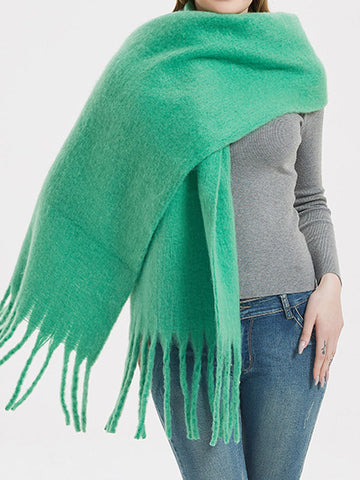 Keep Warm Solid Color Tasseled Velvet Shawl&Scarf