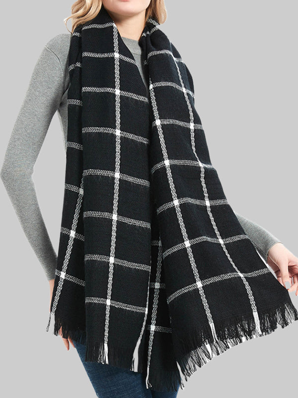 Fringed Keep Warm Plaid Shawl&Scarf