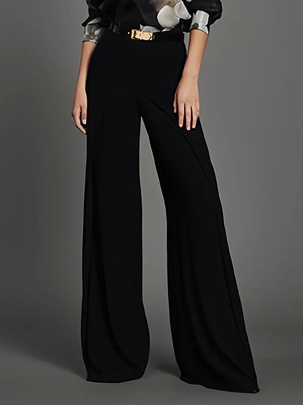 High-Waisted Solid Color Loose Wide Leg Trousers Pants