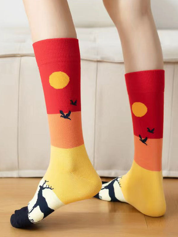 Animal Printed Contrast Color Split-Joint Sweat-Absorbing Socks Accessories