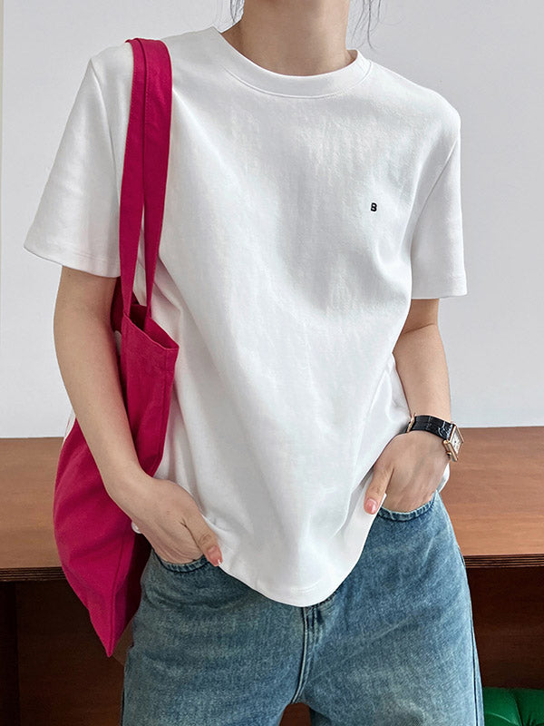 Embroidered Loose Short Sleeves Round-Neck T-Shirts Tops