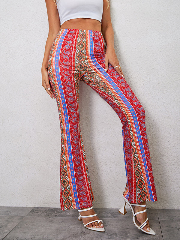 Elasticity Printed Split-Joint High Waisted Skinny Trousers Pants