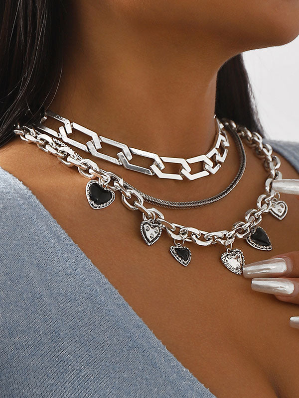 Chains Geometric Heart Shape Layered Necklaces Accessories