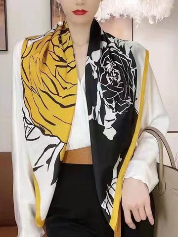 Contrast Color Floral Printed Shawl&Scarf