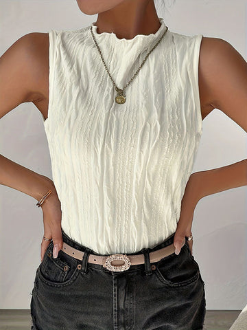 Solid Color Loose Sleeveless Mock Neck Vest Top