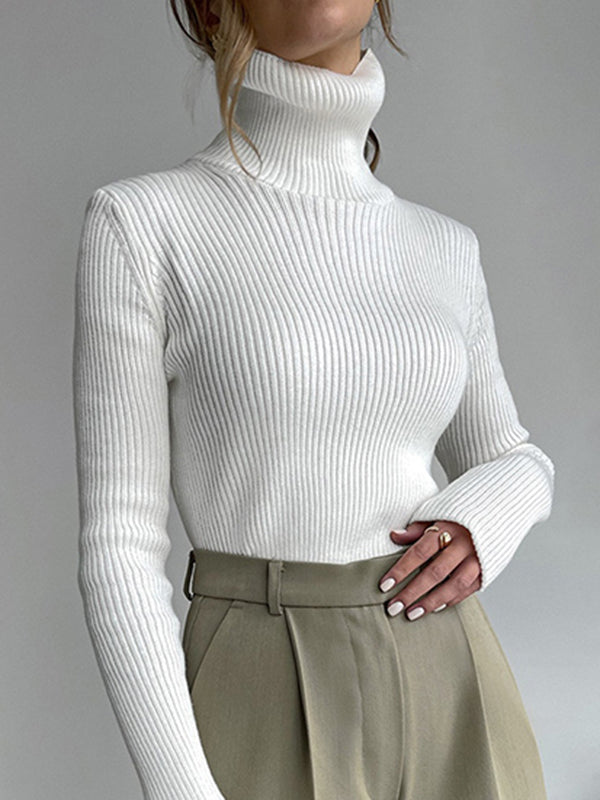 Solid Color Long Sleeves Skinny High Neck Sweater Tops Pullovers