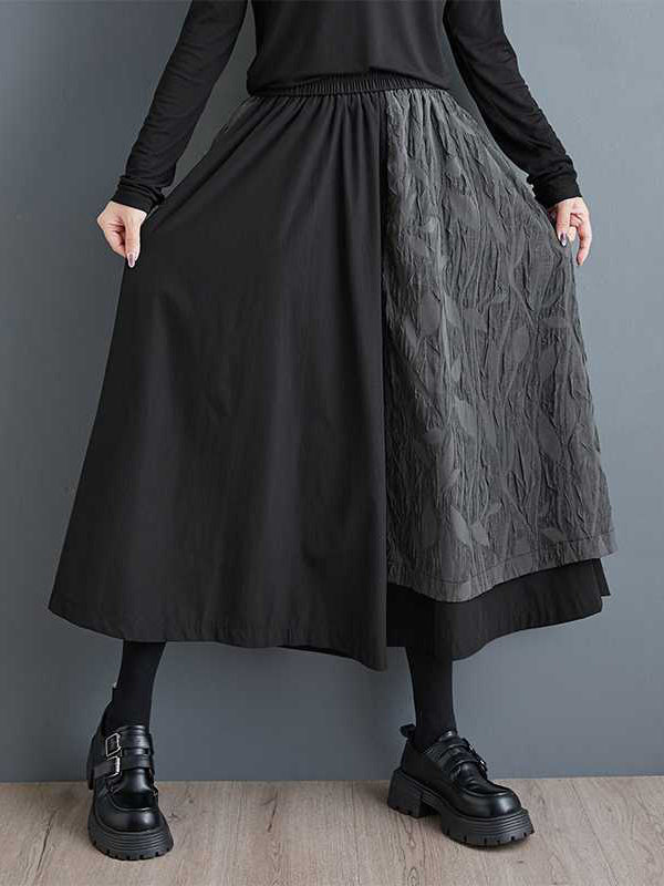 Elasticity Jacquard Pleated Pockets High Waisted Loose Wide Leg Pants Culotte