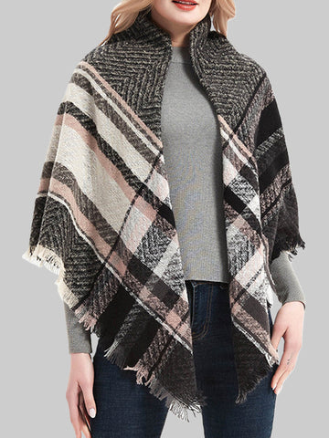 Fringed Keep Warm Plaid Triangle Shawl&Scarf