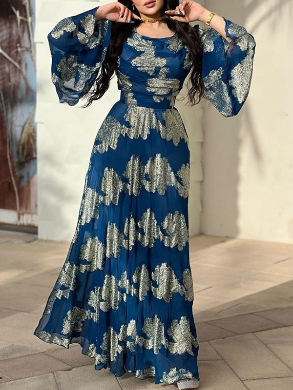 Floral Printed Split-side Flared Sleeves Maxi Dresses Evening Dresses