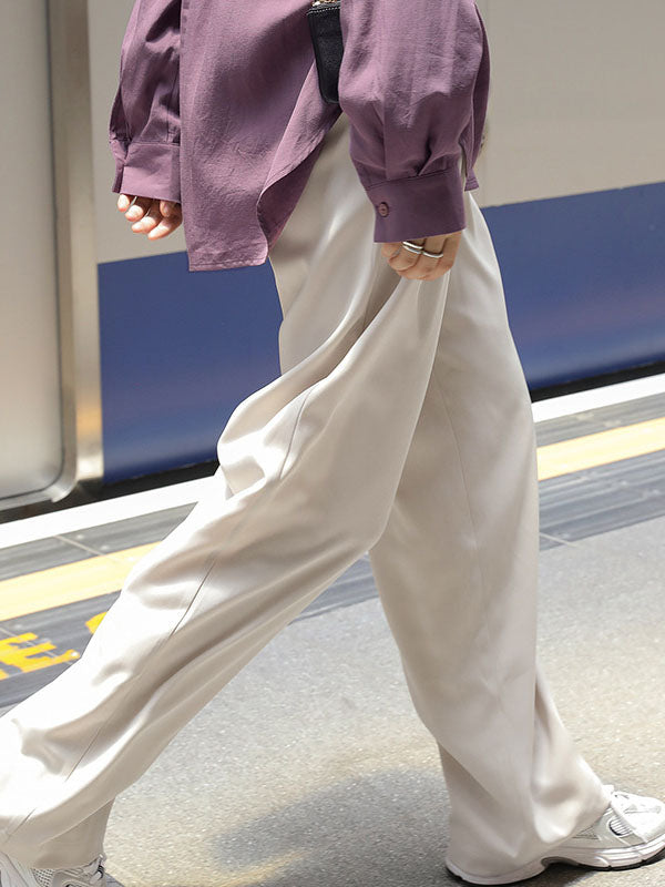 Buttoned Pleated Pockets Plain High Waisted Relaxed Fit Suit Pants