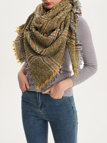 Fringed Keep Warm Plaid Triangle Shawl&Scarf