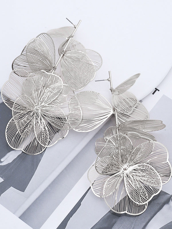 Pure Color Three-Dimensional Flower Drop Earrings